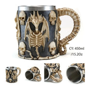Medieval Dragon Resin Stainless Steel Beer Mug 600ml Retro Tankard Skull Coffee Cup Tea Mug Tumbler Pub Bar Decor-Health Wisdom™
