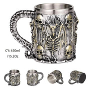 Medieval Dragon Resin Stainless Steel Beer Mug 600ml Retro Tankard Skull Coffee Cup Tea Mug Tumbler Pub Bar Decor-Health Wisdom™