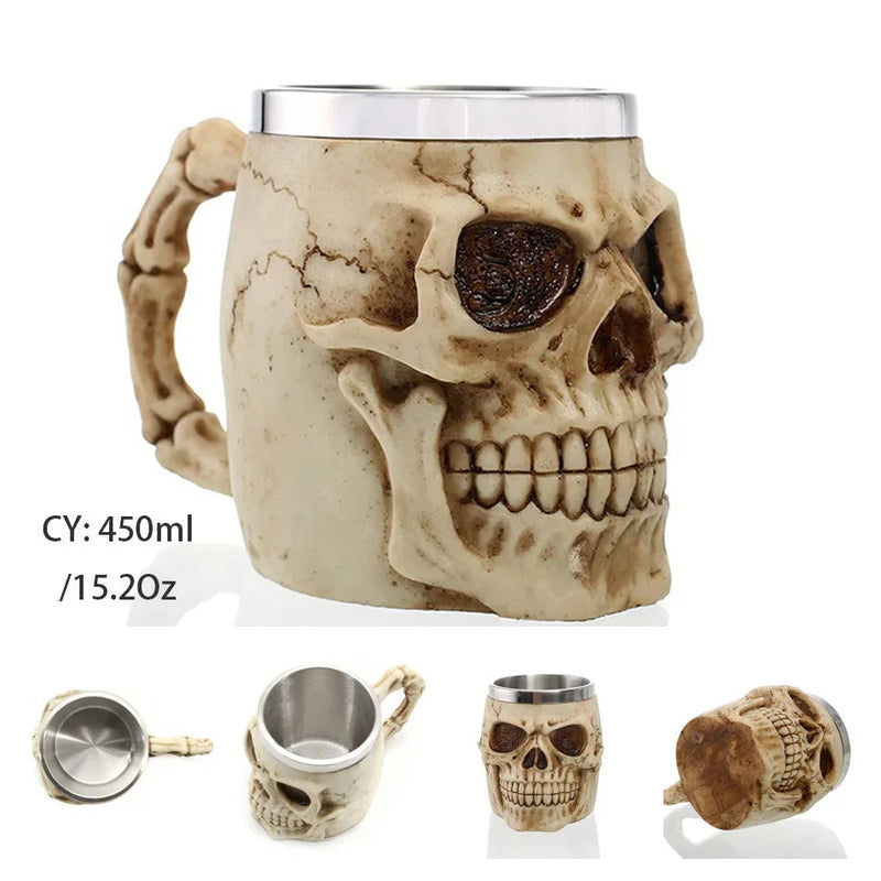 Medieval Dragon Resin Stainless Steel Beer Mug 600ml Retro Tankard Skull Coffee Cup Tea Mug Tumbler Pub Bar Decor-Health Wisdom™