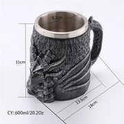 Medieval Dragon Resin Stainless Steel Beer Mug 600ml Retro Tankard Skull Coffee Cup Tea Mug Tumbler Pub Bar Decor-Health Wisdom™