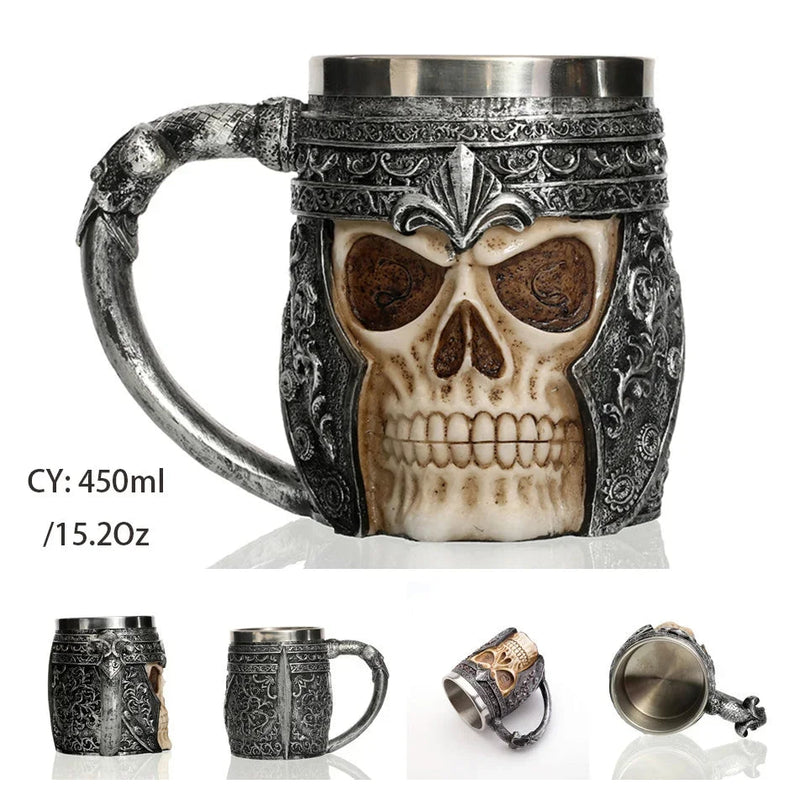 Medieval Dragon Resin Stainless Steel Beer Mug 600ml Retro Tankard Skull Coffee Cup Tea Mug Tumbler Pub Bar Decor-Health Wisdom™