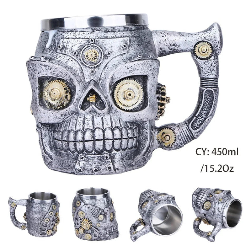 Medieval Dragon Resin Stainless Steel Beer Mug 600ml Retro Tankard Skull Coffee Cup Tea Mug Tumbler Pub Bar Decor-Health Wisdom™