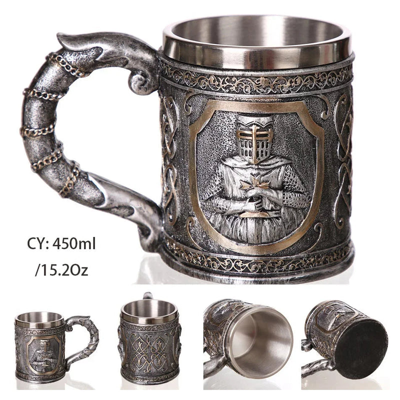Medieval Dragon Resin Stainless Steel Beer Mug 600ml Retro Tankard Skull Coffee Cup Tea Mug Tumbler Pub Bar Decor-Health Wisdom™