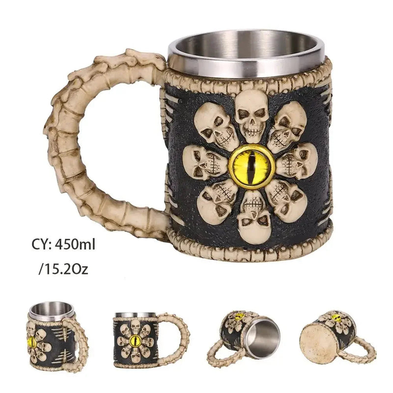 Medieval Dragon Resin Stainless Steel Beer Mug 600ml Retro Tankard Skull Coffee Cup Tea Mug Tumbler Pub Bar Decor-Health Wisdom™