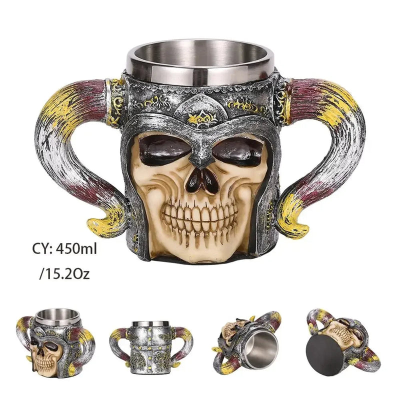 Medieval Dragon Resin Stainless Steel Beer Mug 600ml Retro Tankard Skull Coffee Cup Tea Mug Tumbler Pub Bar Decor-Health Wisdom™