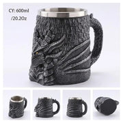 Medieval Dragon Resin Stainless Steel Beer Mug 600ml Retro Tankard Skull Coffee Cup Tea Mug Tumbler Pub Bar Decor-Health Wisdom™