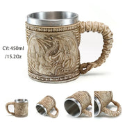 Medieval Dragon Resin Stainless Steel Beer Mug 600ml Retro Tankard Skull Coffee Cup Tea Mug Tumbler Pub Bar Decor-Health Wisdom™
