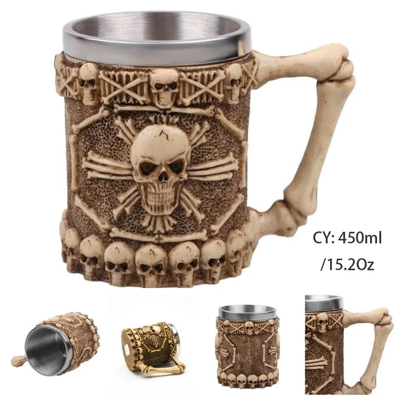 Medieval Dragon Resin Stainless Steel Beer Mug 600ml Retro Tankard Skull Coffee Cup Tea Mug Tumbler Pub Bar Decor-Health Wisdom™