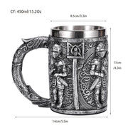 Medieval Warrior Resin Stainless Steel Beer Mug Knight Stein Retro Tankard Creative Coffee Cup Viking Tea Mug Pub Bar Decoration-Health Wisdom™