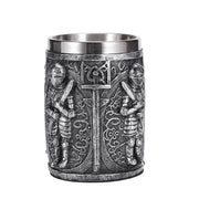 Medieval Warrior Resin Stainless Steel Beer Mug Knight Stein Retro Tankard Creative Coffee Cup Viking Tea Mug Pub Bar Decoration-Health Wisdom™