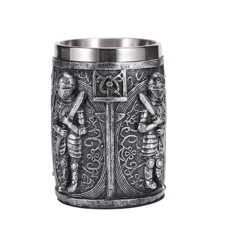 Medieval Warrior Resin Stainless Steel Beer Mug Knight Stein Retro Tankard Creative Coffee Cup Viking Tea Mug Pub Bar Decoration-Health Wisdom™
