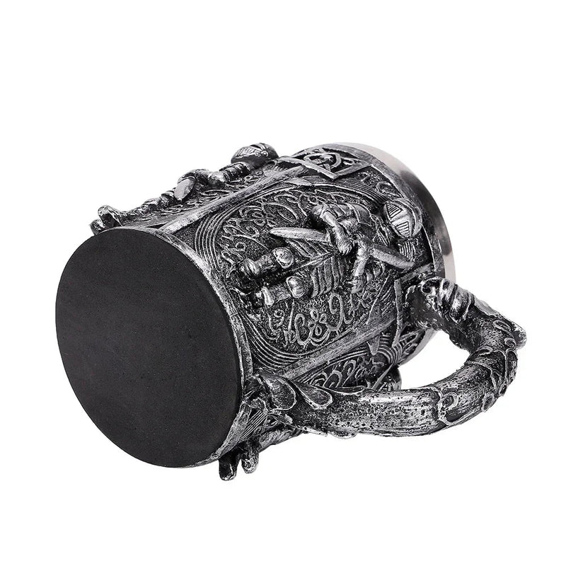 Medieval Warrior Resin Stainless Steel Beer Mug Knight Stein Retro Tankard Creative Coffee Cup Viking Tea Mug Pub Bar Decoration-Health Wisdom™