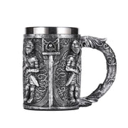Medieval Warrior Resin Stainless Steel Beer Mug Knight Stein Retro Tankard Creative Coffee Cup Viking Tea Mug Pub Bar Decoration-Health Wisdom™