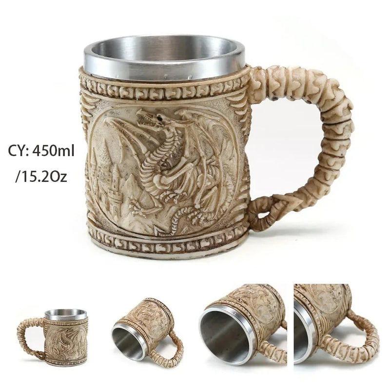 Medieval Warrior Resin Stainless Steel Beer Mug Knight Stein Retro Tankard Creative Coffee Cup Viking Tea Mug Pub Bar Decoration-Health Wisdom™