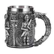 Medieval Warrior Resin Stainless Steel Beer Mug Knight Stein Retro Tankard Creative Coffee Cup Viking Tea Mug Pub Bar Decoration-Health Wisdom™