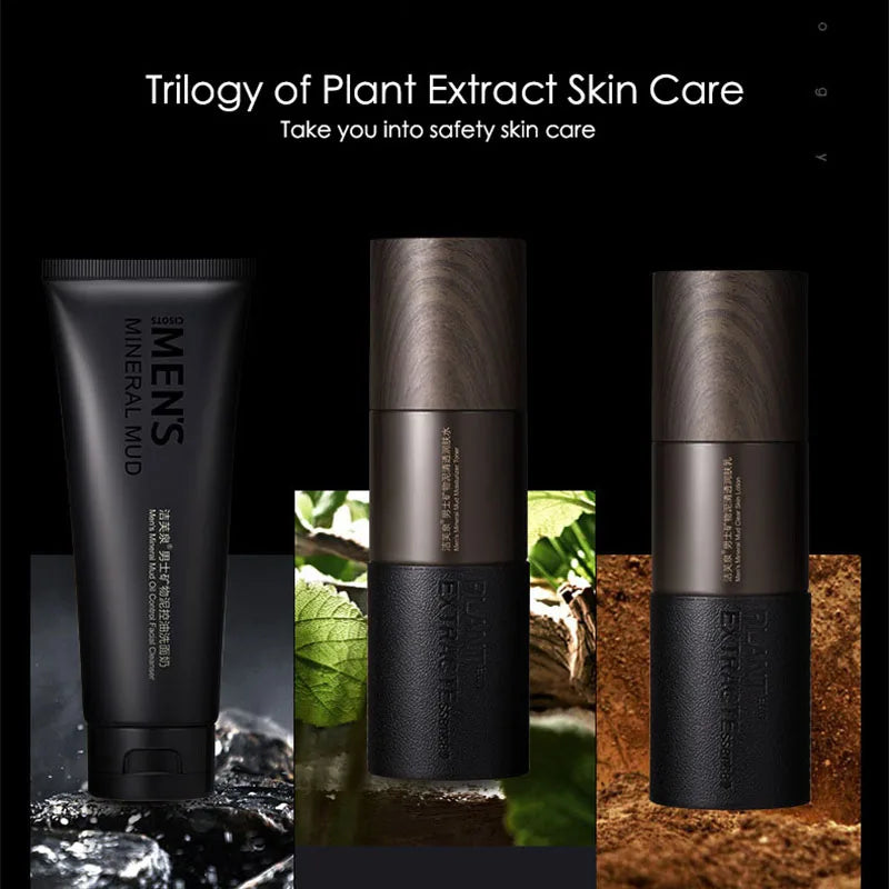 Men's Mineral Mud Skin Care Kit Deep Cleansing Oil Control Moisturizing Facial Cleanser Lotion Face Cream Men Skin Care Set-Health Wisdom™