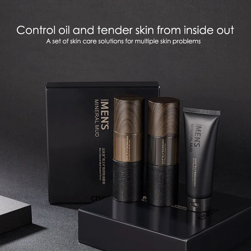 Men's Mineral Mud Skin Care Kit Deep Cleansing Oil Control Moisturizing Facial Cleanser Lotion Face Cream Men Skin Care Set-Health Wisdom™