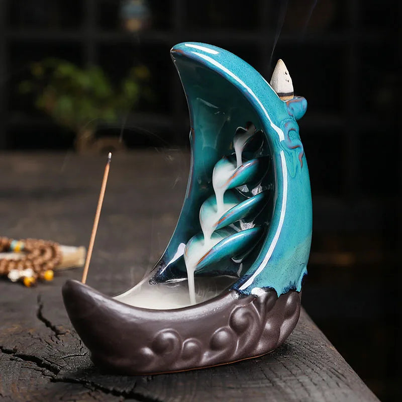 Moon & Fish Indoor Relaxation Decoration Home Decor Office Lucky Feng Shui Gadgets Indoor Ceramic Aromatherapy Stove -No Incense-Health Wisdom™
