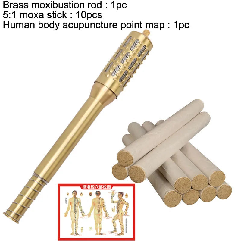 Moxa Therapy Brass Moxibustion Rod Body Warm Acupoint Meridian Massage Brozen Copper Stick Health Care-Health Wisdom™