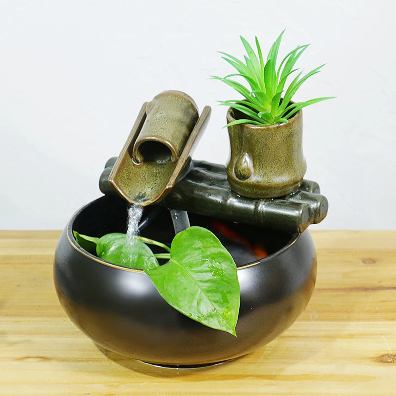 Multifunctional Indoor Water Fountain Mini Fish Tank Flower Pot Tabletop Fountain With Soothing Sound for Office and Home Decor-Health Wisdom™