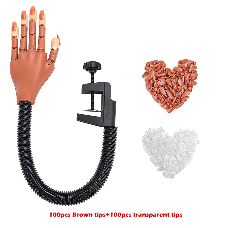 Nail Art Practice Equipment with 100pc False Nails Adjustable Flexible Manicure Training Prosthetic Hand Nail Art False Hand Set-Health Wisdom™