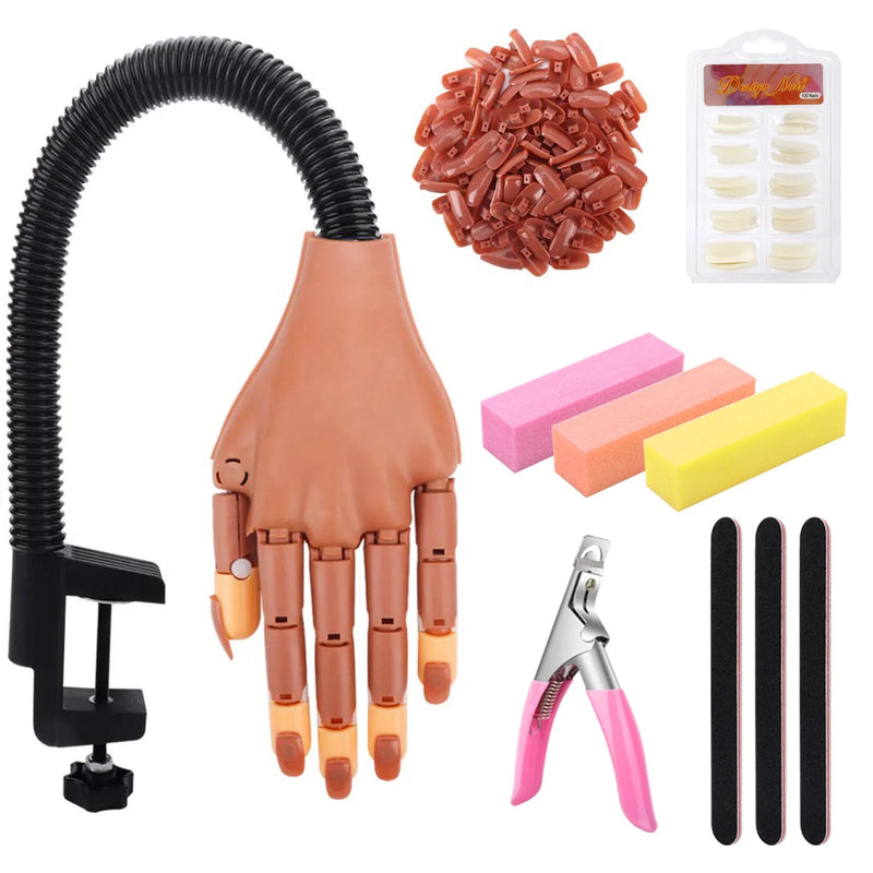 Nail Art Practice Equipment with 100pc False Nails Adjustable Flexible Manicure Training Prosthetic Hand Nail Art False Hand Set-Health Wisdom™