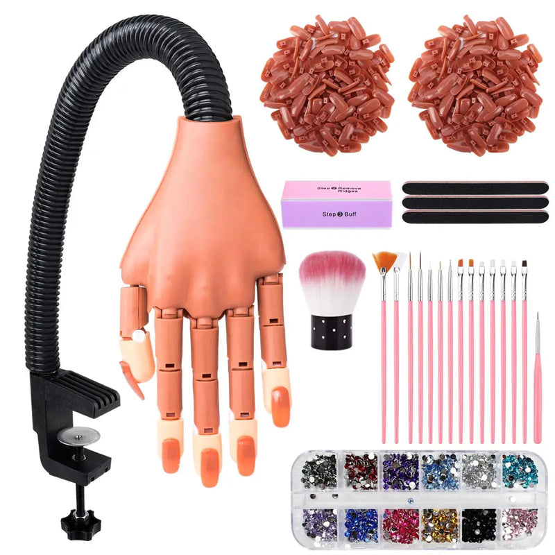 Nail Art Practice Equipment with 100pc False Nails Adjustable Flexible Manicure Training Prosthetic Hand Nail Art False Hand Set-Health Wisdom™