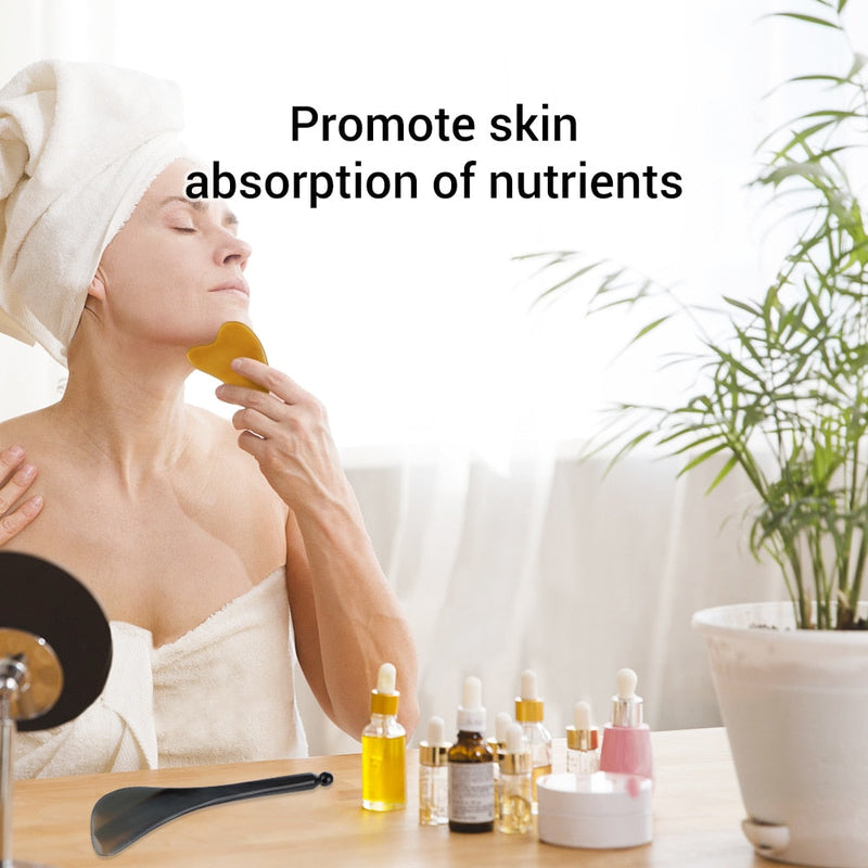 Natural OX Horn Gua Sha Board &amp; Face Lift Massage Stick Set Eye Facial Beauty Back Scraping Skincare Oil SPA PhysioTherapy Tools-Health Wisdom™