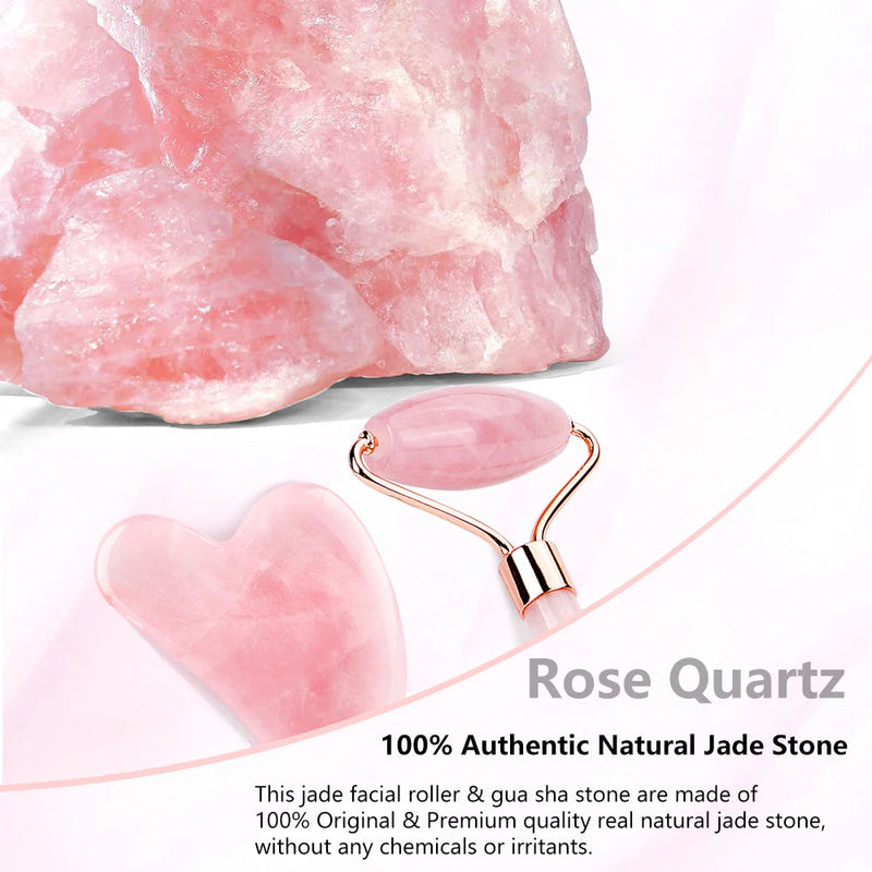 Natural Rose Quartz Roller Facial Jade Roller Stone Gua sha Scraper Face Lifting Massage Skin Eye Body Massager Beauty Care Tool-Health Wisdom™