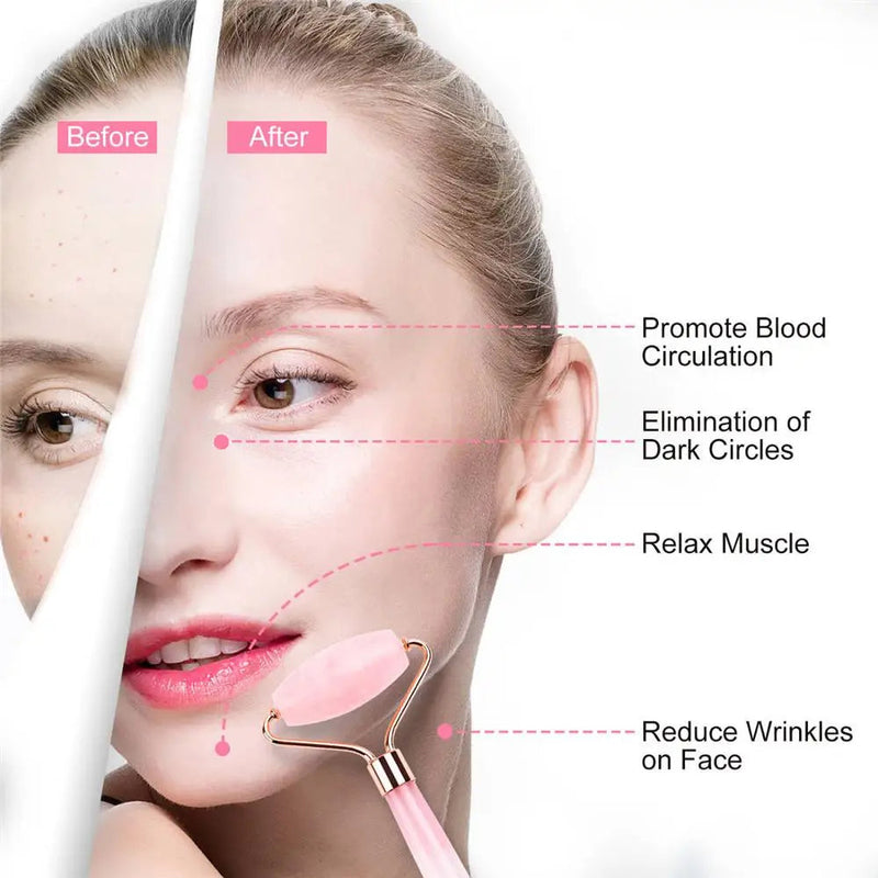 Natural Rose Quartz Roller Facial Jade Roller Stone Gua sha Scraper Face Lifting Massage Skin Eye Body Massager Beauty Care Tool-Health Wisdom™