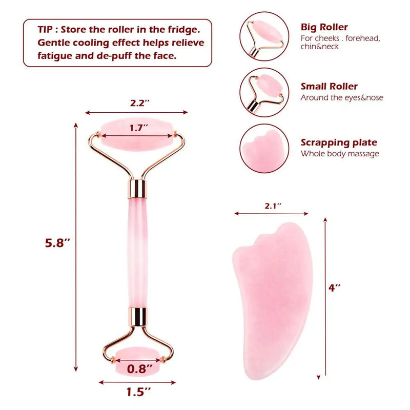 Natural Rose Quartz Roller Facial Jade Roller Stone Gua sha Scraper Face Lifting Massage Skin Eye Body Massager Beauty Care Tool-Health Wisdom™