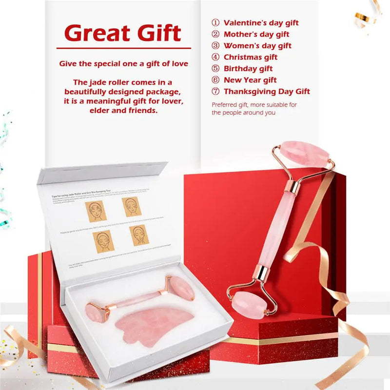Natural Rose Quartz Roller Facial Jade Roller Stone Gua sha Scraper Face Lifting Massage Skin Eye Body Massager Beauty Care Tool-Health Wisdom™