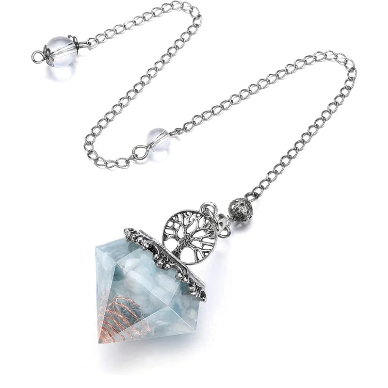 Orgone Aquamarine Crystal Pendulum Reiki Natural Orgonite Stone Pendant Tree of Life Pendulum for Dowsing Scrying Divination Pendulo X029-Health Wisdom™