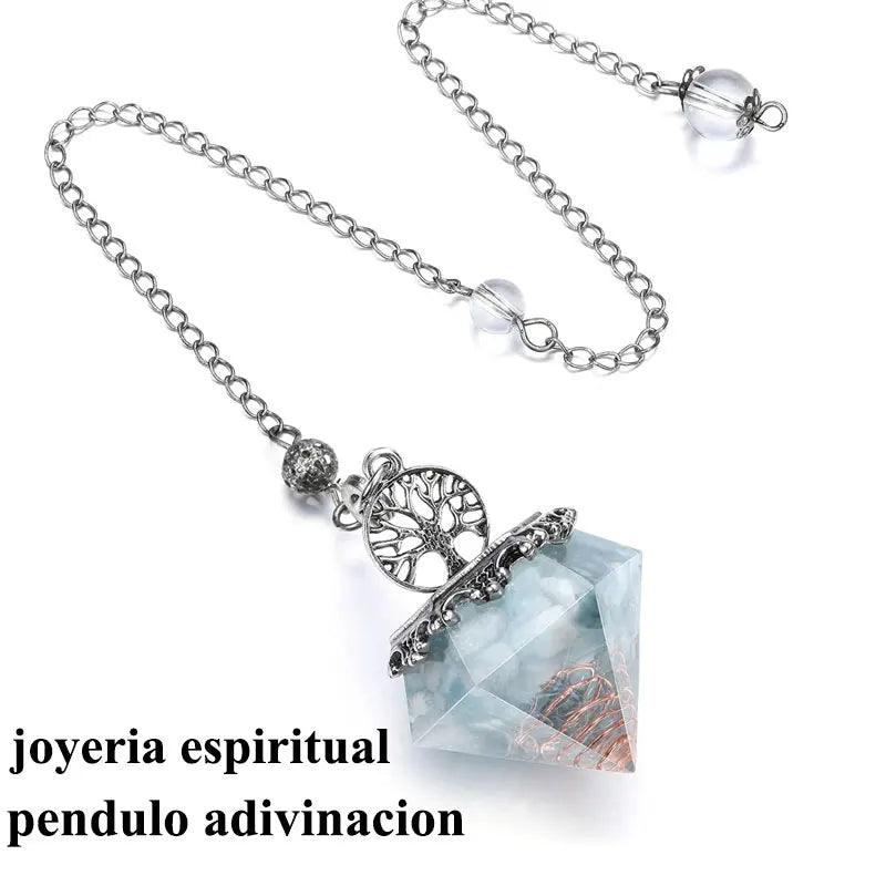 Orgone Aquamarine Crystal Pendulum Reiki Natural Orgonite Stone Pendant Tree of Life Pendulum for Dowsing Scrying Divination Pendulo X029-Health Wisdom™