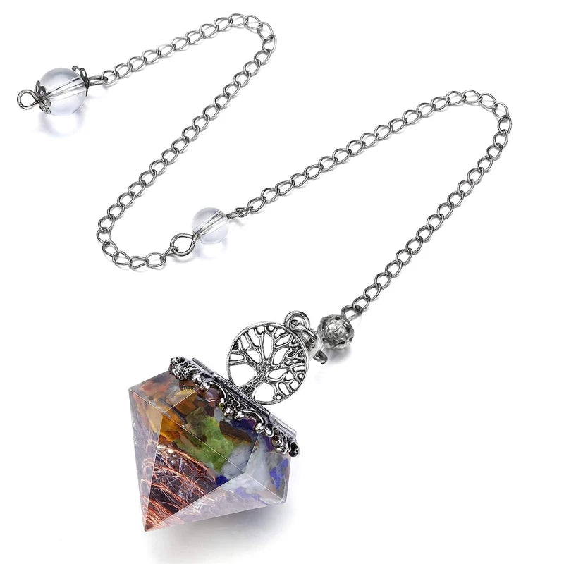 Orgone Aquamarine Crystal Pendulum Reiki Natural Orgonite Stone Pendant Tree of Life Pendulum for Dowsing Scrying Divination Pendulo X029-Health Wisdom™