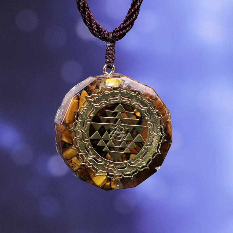 Orgonite Necklace Sri Yantra Pendant Sacred Geometry Tiger Eye Energy Necklace Orgone For Women Men Jewelry-Health Wisdom™