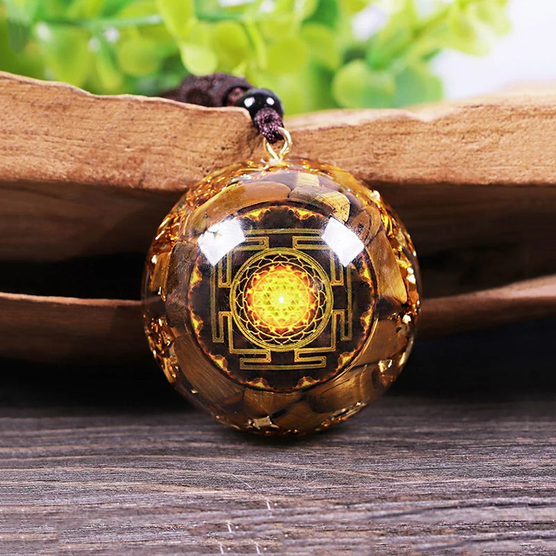 Orgonite Pendant Tiger Eye Necklace Sri Yantra Necklace Sacred Geometry Orgone Energy Healing Yoga Jewelry-Health Wisdom™