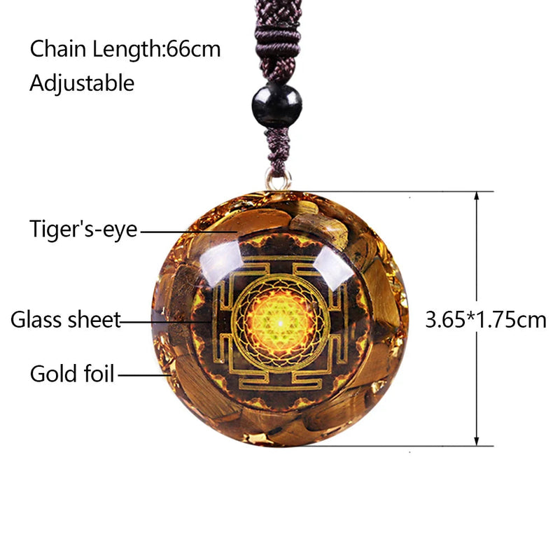 Orgonite Pendant Tiger Eye Necklace Sri Yantra Necklace Sacred Geometry Orgone Energy Healing Yoga Jewelry-Health Wisdom™
