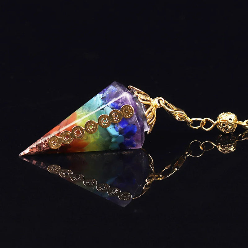 Orgonite Reiki Pendulum 7 Chakra Crystal Amulet Healing Energy Orgone Meditation Hexagonal Pendant-Health Wisdom™
