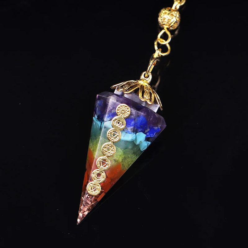Orgonite Reiki Pendulum 7 Chakra Crystal Amulet Healing Energy Orgone Meditation Hexagonal Pendant-Health Wisdom™