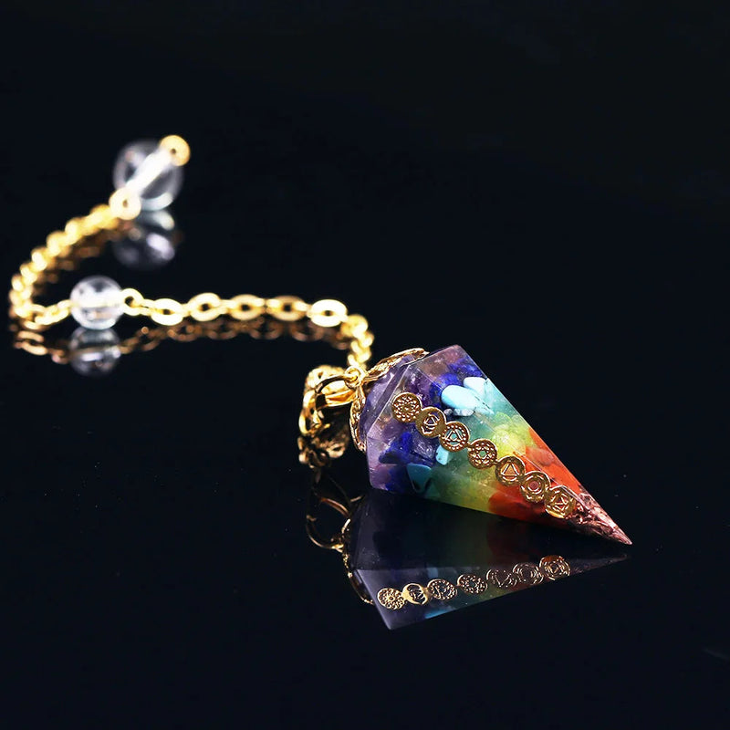 Orgonite Reiki Pendulum 7 Chakra Crystal Amulet Healing Energy Orgone Meditation Hexagonal Pendant-Health Wisdom™