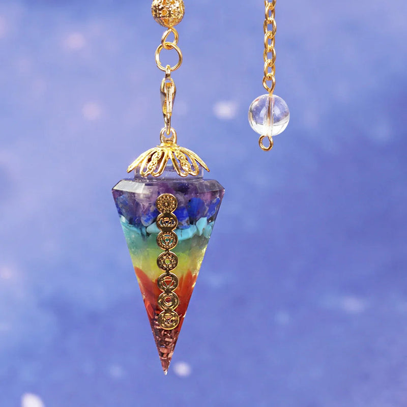 Orgonite Reiki Pendulum 7 Chakra Crystal Amulet Healing Energy Orgone Meditation Hexagonal Pendant-Health Wisdom™