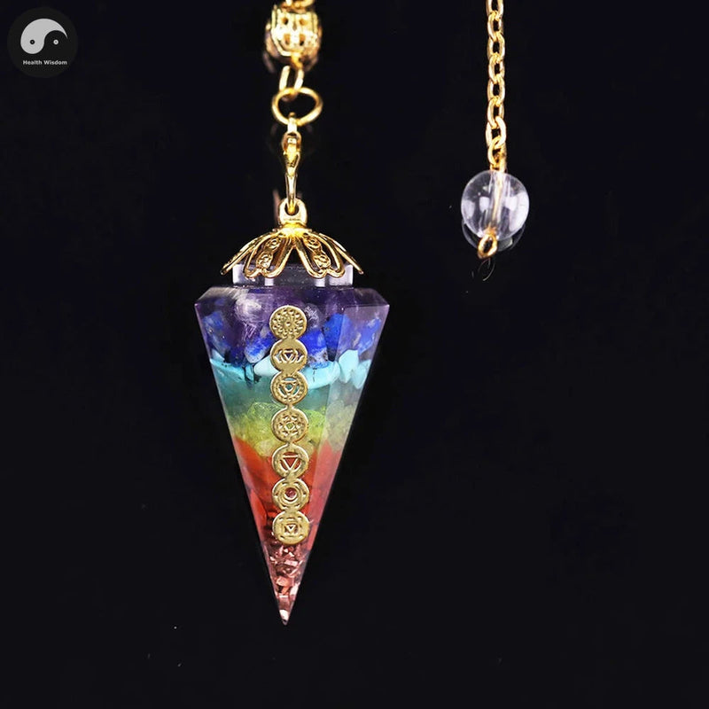 Orgonite Reiki Pendulum 7 Chakra Crystal Amulet Healing Energy Orgone Meditation Hexagonal Pendant-Health Wisdom™