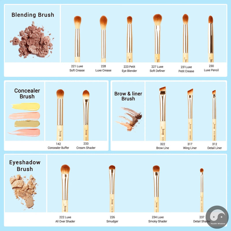 Perfect Bamboo Eye Brushes set, 15pcs Eyeshadow Details Eyeliner Eyebrow Precise shading Blending-Health Wisdom™