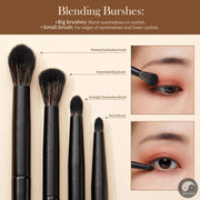Perfect Eyeshadow Brushes Set 10pcs Eye Brush Shadow Blending Flat Liner Crease Duo-end Brow Spoolie Broach, Elegant Black T337-Health Wisdom™