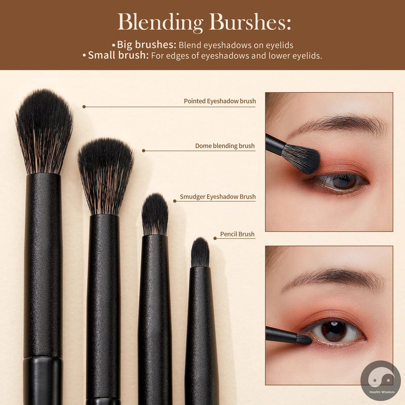 Perfect Eyeshadow Brushes Set 10pcs Eye Brush Shadow Blending Flat Liner Crease Duo-end Brow Spoolie Broach, Elegant Black T337-Health Wisdom™