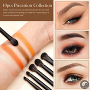 Perfect Eyeshadow Brushes Set 10pcs Eye Brush Shadow Blending Flat Liner Crease Duo-end Brow Spoolie Broach, Elegant Black T337-Health Wisdom™