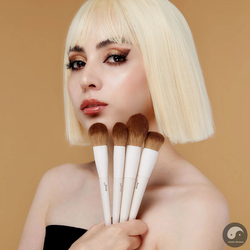 Perfect Face Brushes set 5Pcs Makeup Brushes Vegan Foundation Blush Bronzer Brush Contour Fluffy Setting Powder, Light Grey T493-Health Wisdom™
