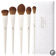 Perfect Face Brushes set 5Pcs Makeup Brushes Vegan Foundation Blush Bronzer Brush Contour Fluffy Setting Powder, Light Grey T493-Health Wisdom™