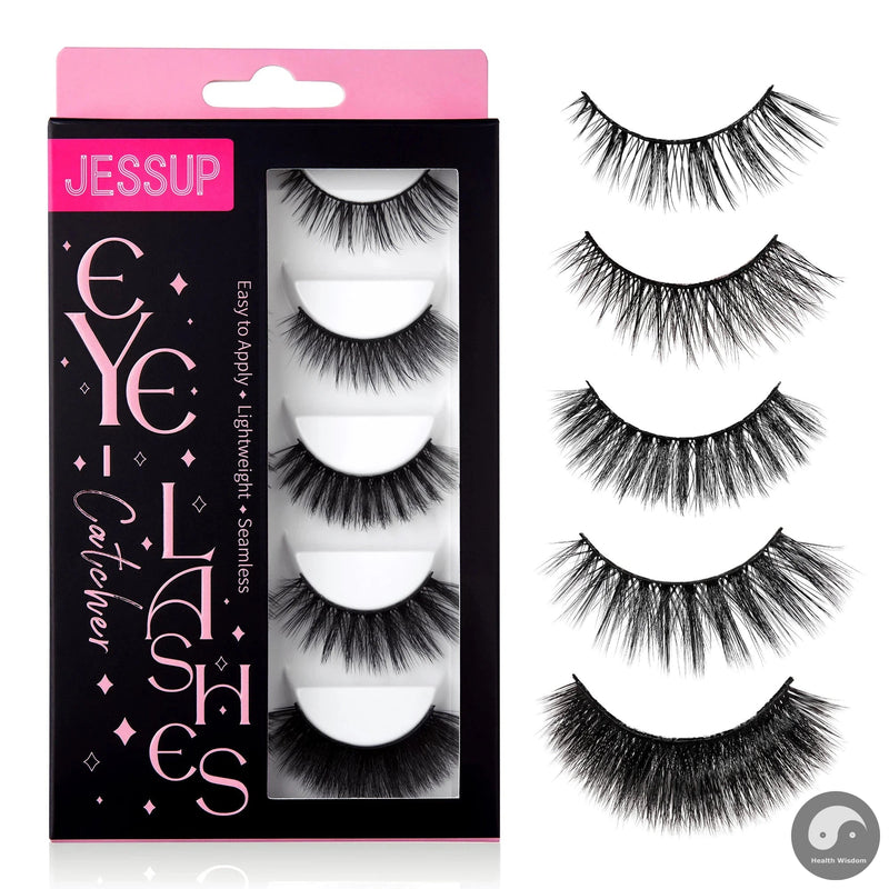 Perfect False Eyelashes,5 Pairs Fake Eyelashes Natural Cat Eye Lash Fluffy Wispy Short Volume Reusable Faux Mink Eyelashes FE502-Health Wisdom™